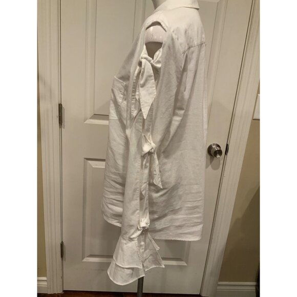Jonathan Simkhai White Collared Button-Up Oxford Shirt Slit Tie Sleeves, Size L - Picture 6 of 9